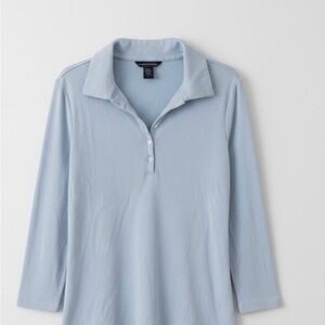 Banana Republic Nano-Rib Light Blue Long Sleeve Polo - 100% Cotton Small